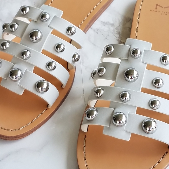 Marc Fisher White Leather Pava Slide Sandals Size 8M - Picture 5 of 16